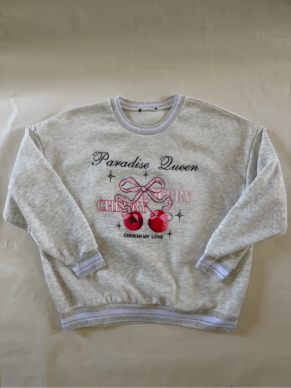 Women’s Paradise Queen Cherry Graphic Sweatshirt - Light Gray & Pink - XL